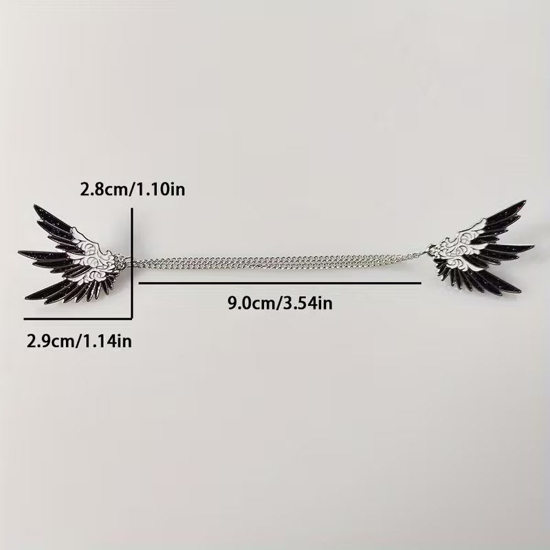 Gothic Anime Angel Wing Collar Pins Chain Brooch Decorative Lapel Pin Set