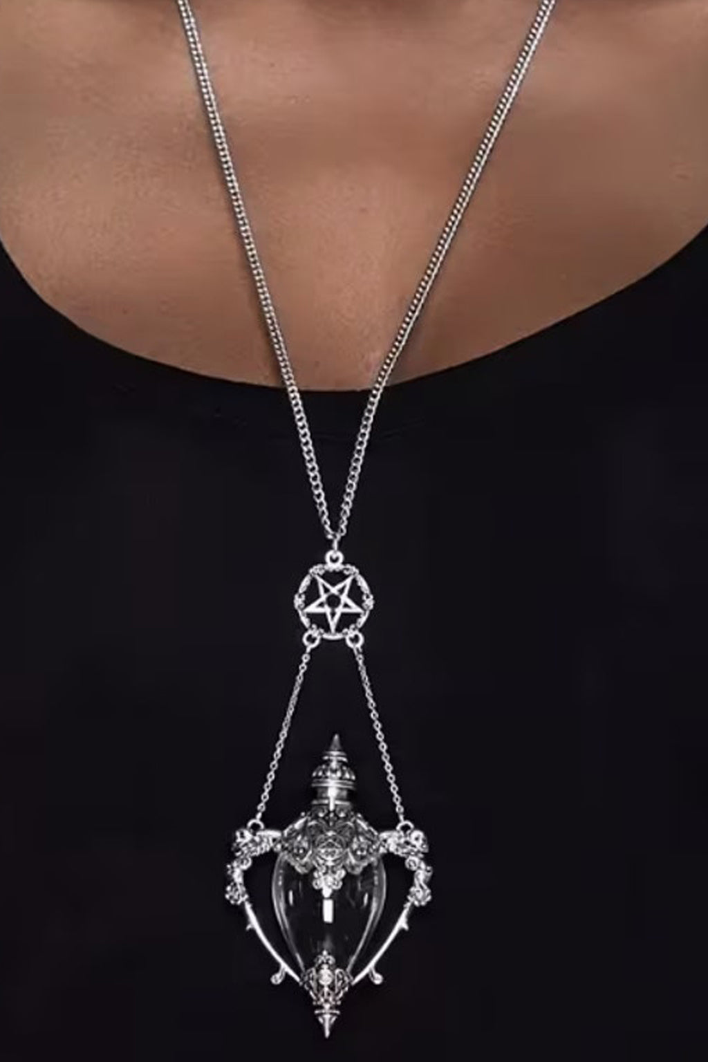 Gothic Pentagram Glass Pendant Necklace – Witchy Crystal Orb Locket Necklace