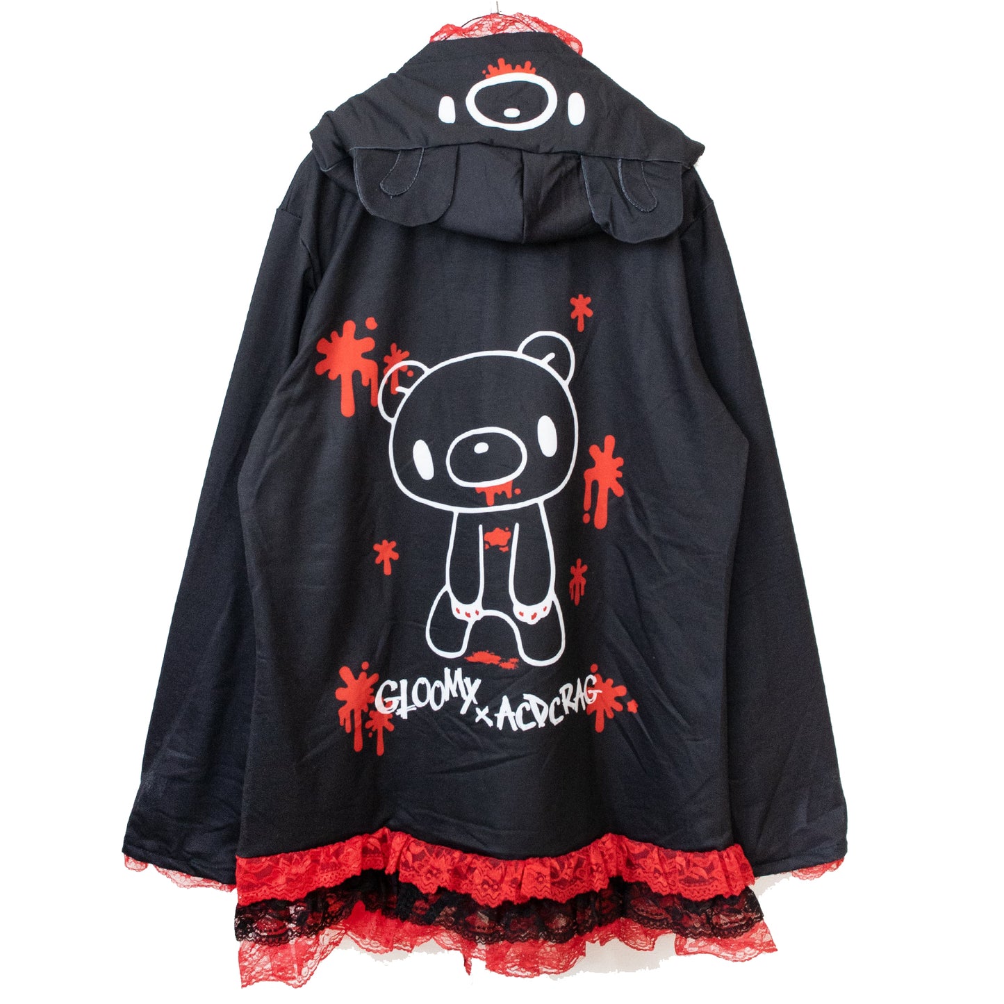 Gloomy Bear Black and Red Lace Trimmed Hooded Hoodie Cloak ONE SIZE FITS MOST