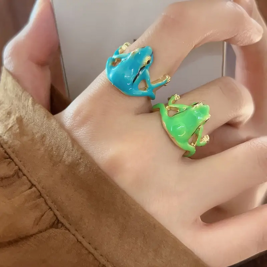 Wicked Silk Amazon Forest Frog Froggy Green/Blue Adjustable Ring Size 6+