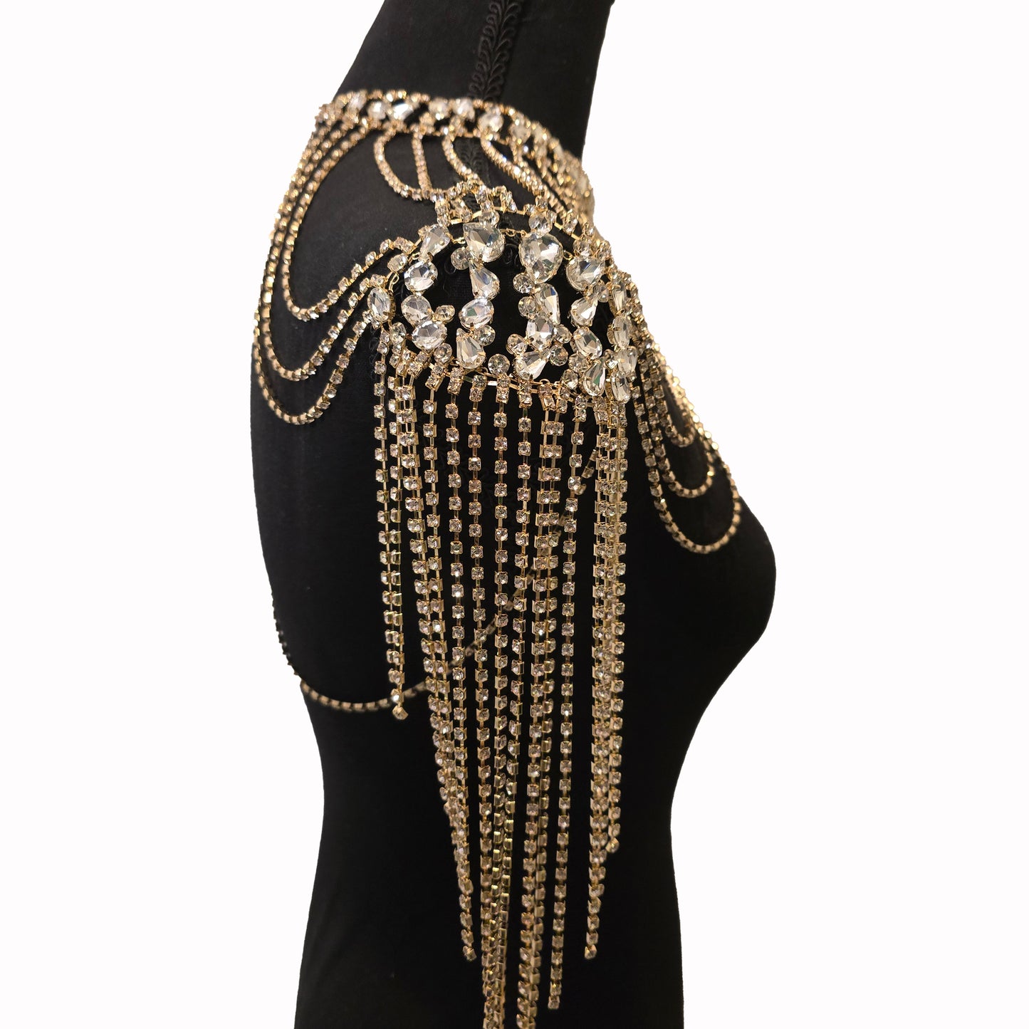 Beautiful Gold Fashion Top Shoulder Rhinestone Jeweled Statement Piece