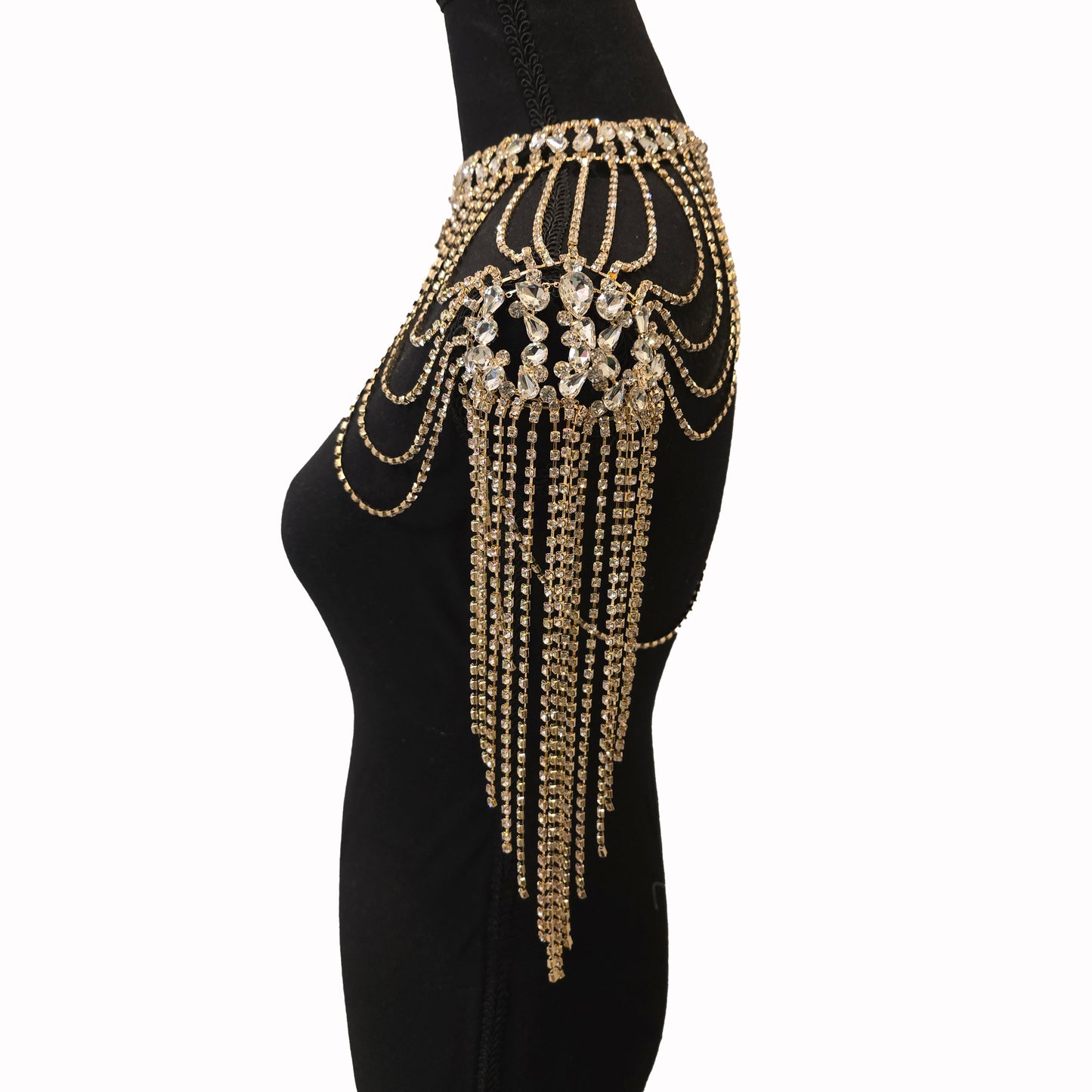 Beautiful Gold Fashion Top Shoulder Rhinestone Jeweled Statement Piece