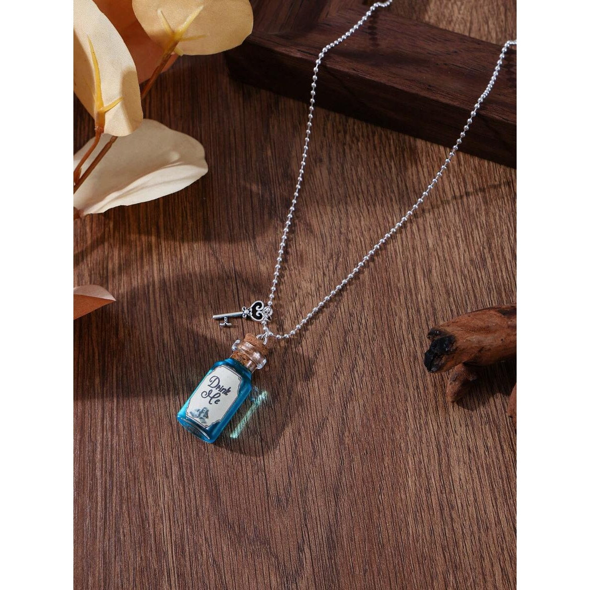 Alice In Wonderland Drink Me Glass Bottle Necklace Charm Vial Pendant