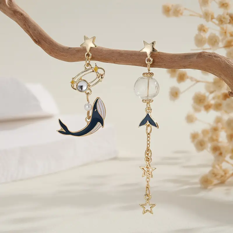 Wicked Silk Sea Ocean Whale Wildlife Asymmetrical Earrings