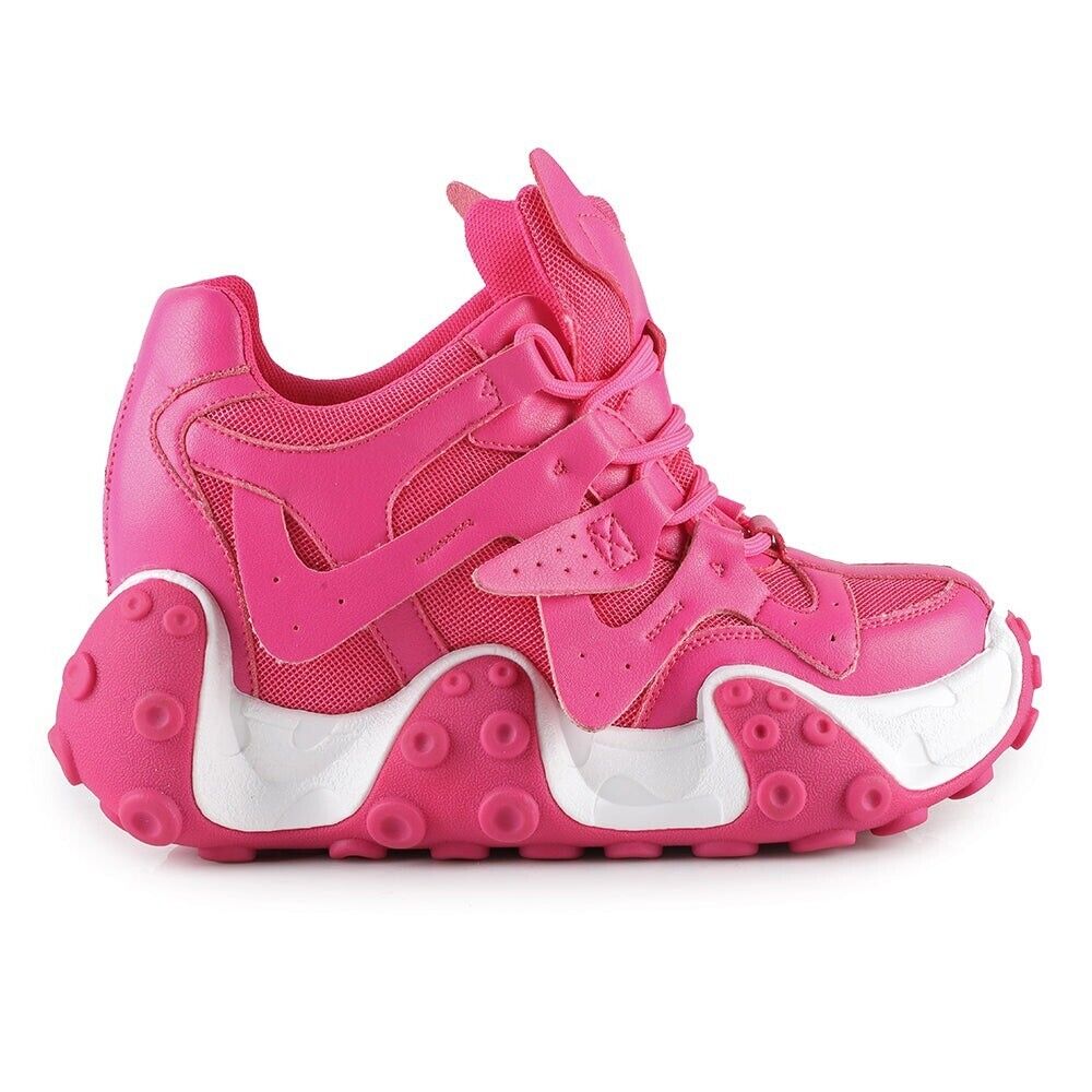 Anthony Wang Hot Pink Tentacle Hidden Wedge Platform Womens Sneakers