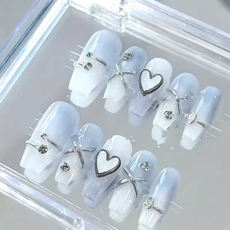10PCS Y2K Ballet Coffin Cute Demure Pastel Press on Nails, Medium Length