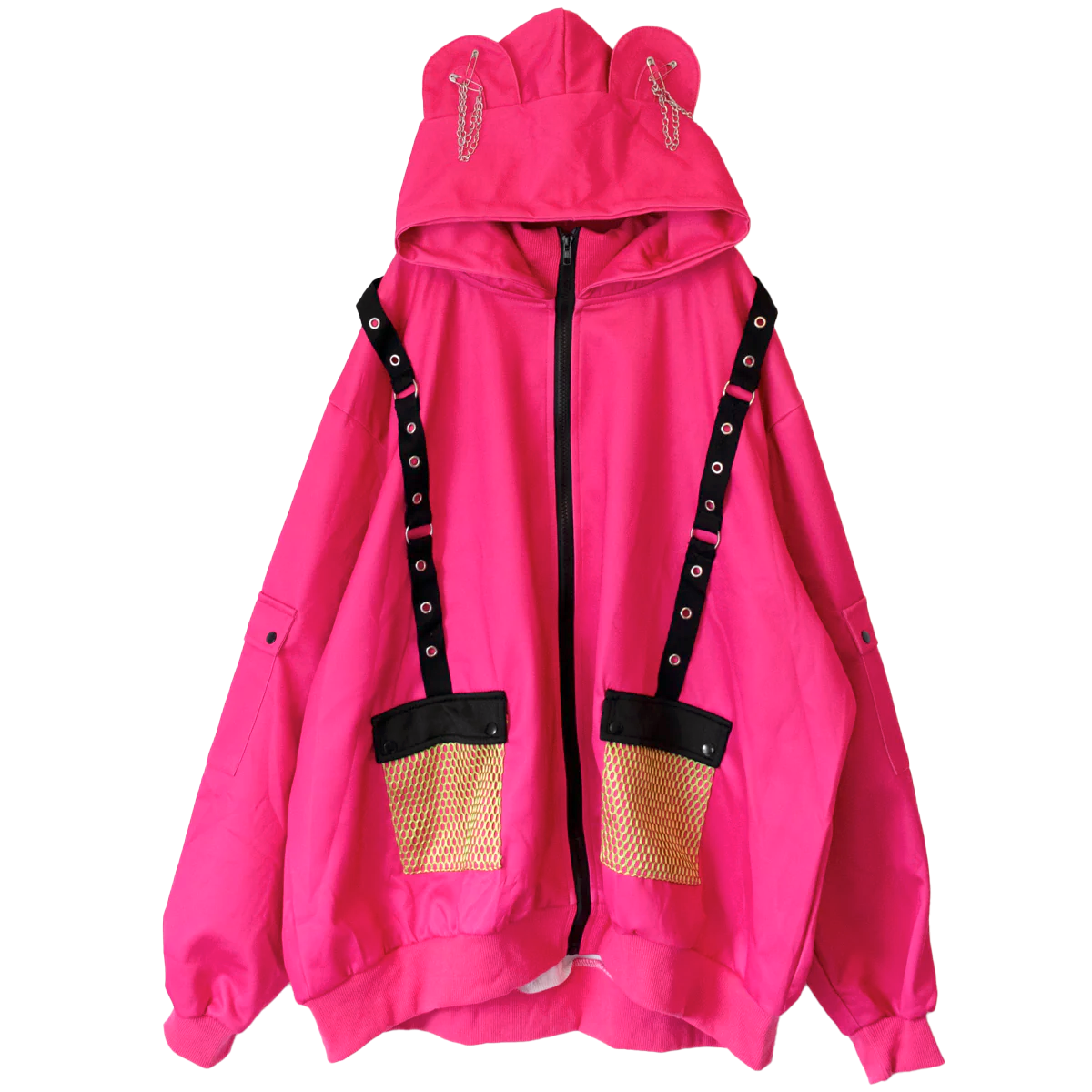 Gloomy Bear Emo Rave Hot Pink Oversized Mesh Jacket