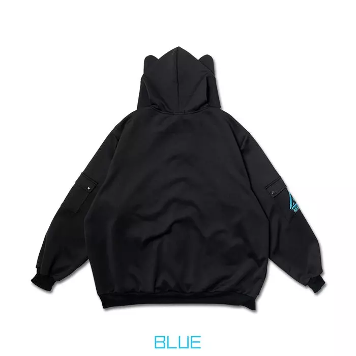 Cyberpunk Cat ears black & blue punk emo zip up hoodie - unisex