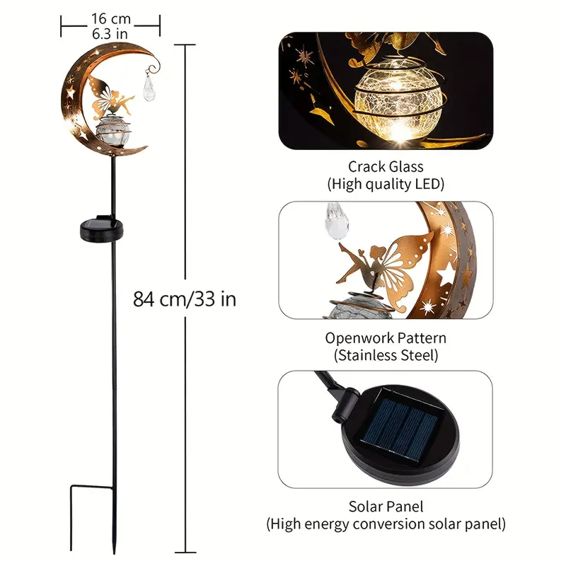 Solar-Powered LED Moon Fairy Garden Light Up Lawn Lamp Decoration