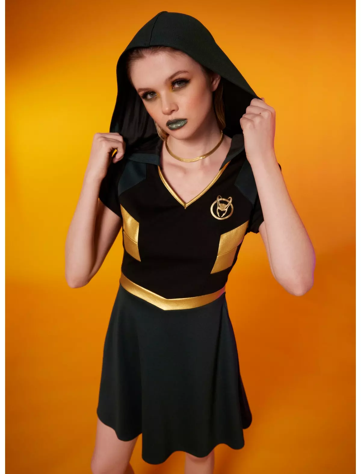 Her Universe Marvel Loki Gold Black Cosplay Hooded Mini Dress S