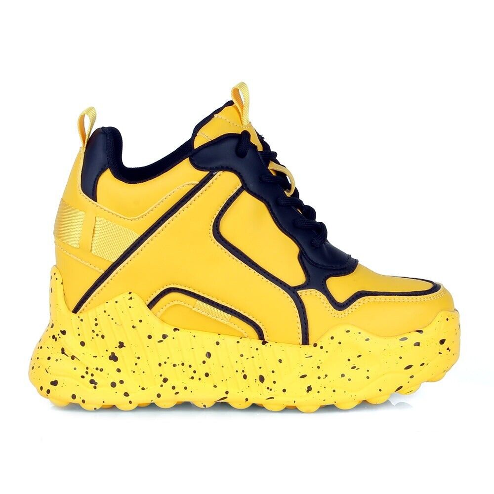 Anthony Wang Combat Yellow Hidden Wedge Platform Women's Sneakers