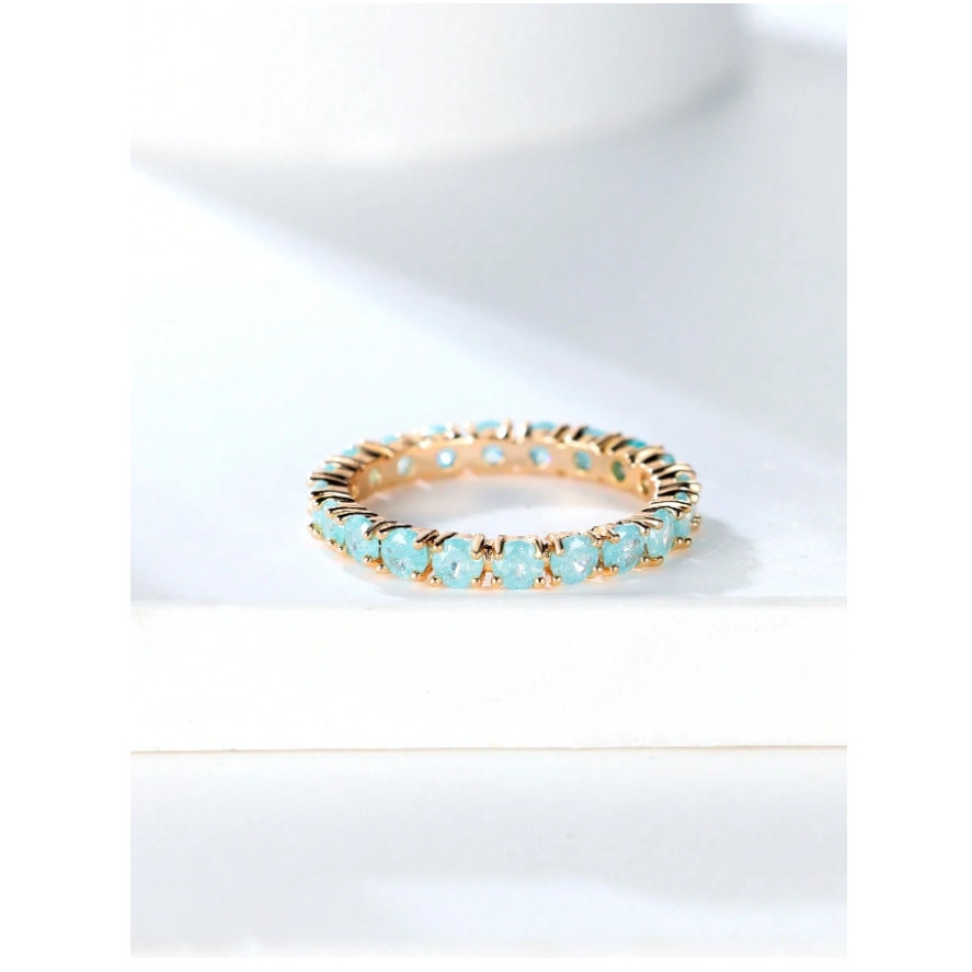 Eternity Ring Band-Baby Blue Aqua Crystal Stone Daianty Stackable Ring (Size 7)