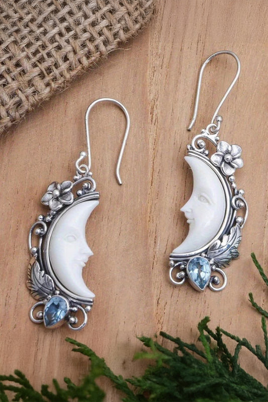 Vintage style Crescent Moon Face Boho Celestial Drop Dangle Earrings