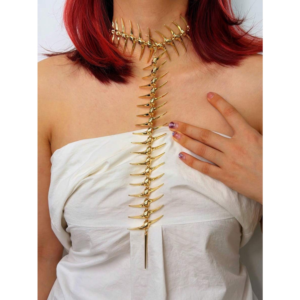 Punk Avant-garde Gold Skeleton Spine Bone Statement Choker Necklace