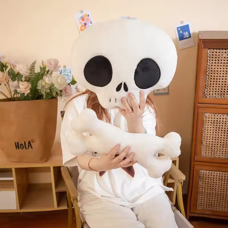 Emo Goth Kawaii Cute Skull & Bone Plush Toy, Pillow, Decoration 2 Pcs Set