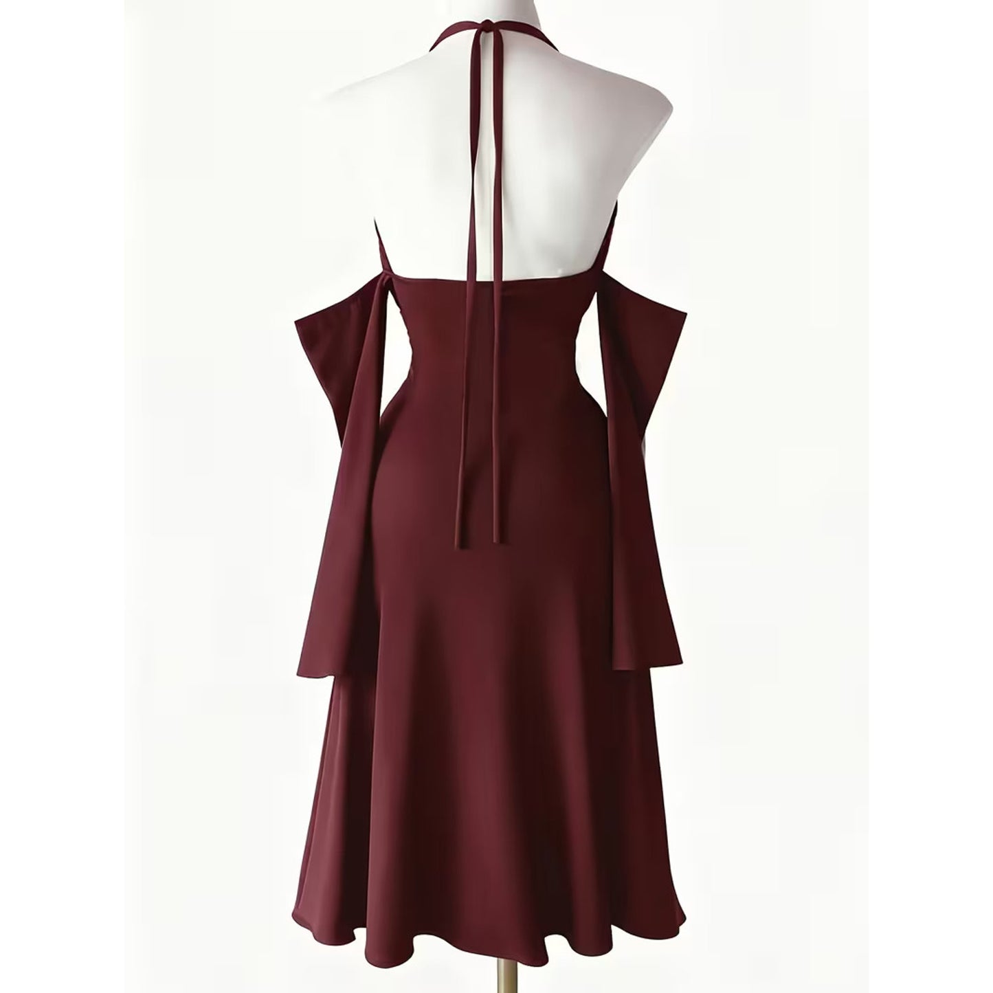 Dark Red Goth, Gothic Style Halter Cosplay Dress w/ High Slit & Cut-Out Design