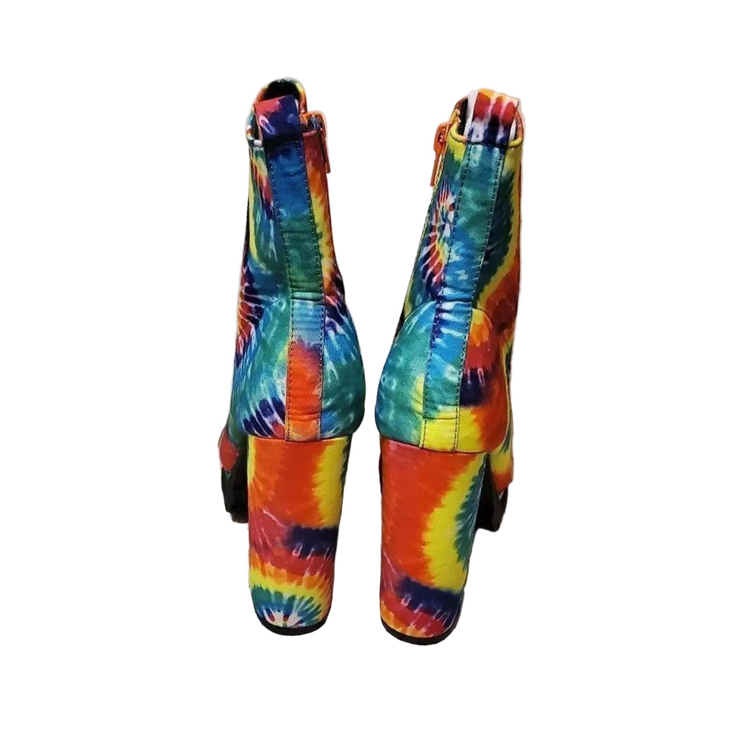70s Downtown Dive Peep Toe Heels Rainbow Tie Dye Shoes