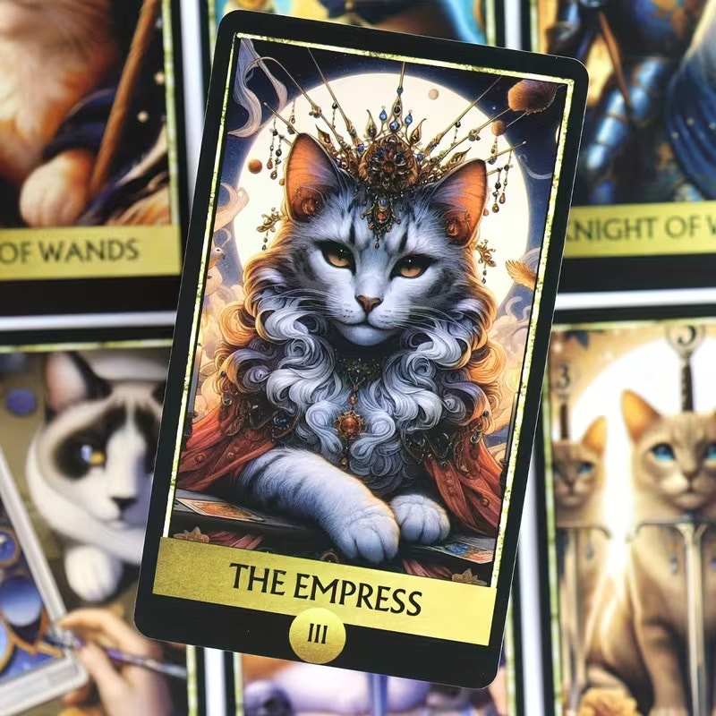 Majestic Mystical Kitty Cat, Cats Tarot Cards - 78 Card Set w/ Illustrated Feline Major & Minor Arcana, Oracle Divination Cards for Beginners & Collectors