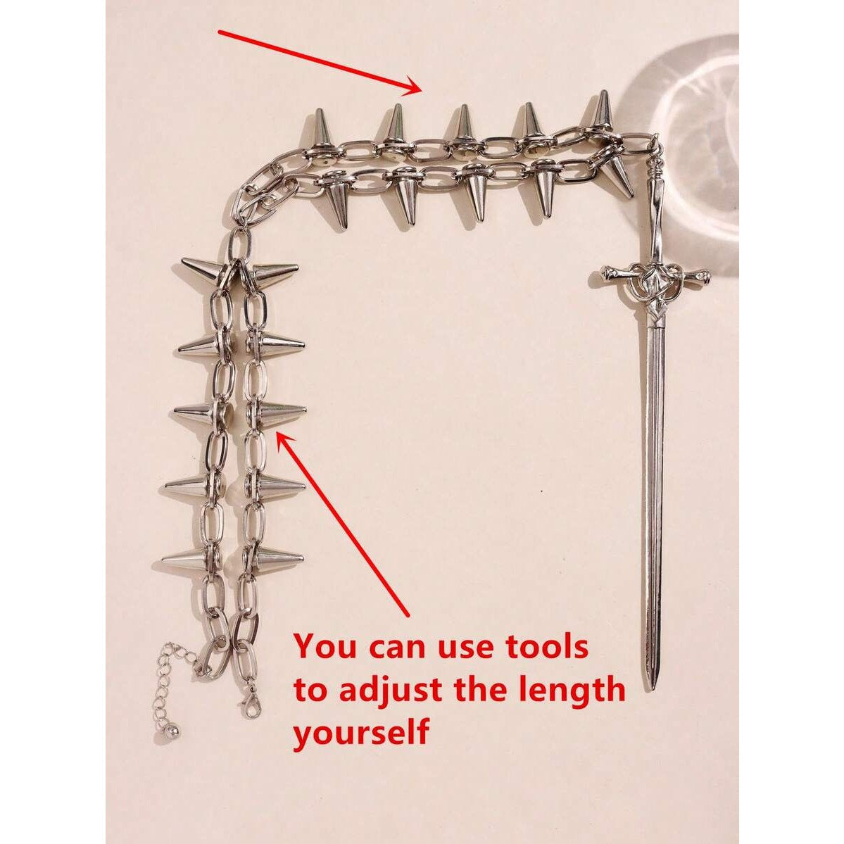 Punk Gothic Spike Choker Necklace with Sword | Adjustable Stainless Steel Chain
