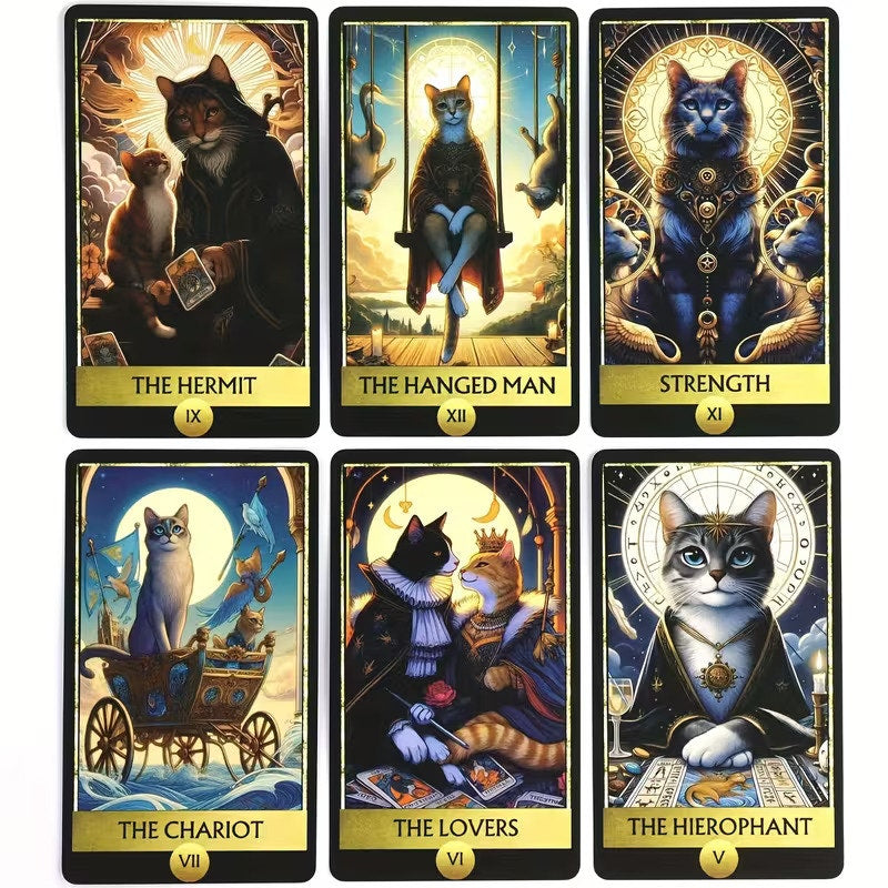 Majestic Mystical Kitty Cat, Cats Tarot Cards - 78 Card Set w/ Illustrated Feline Major & Minor Arcana, Oracle Divination Cards for Beginners & Collectors
