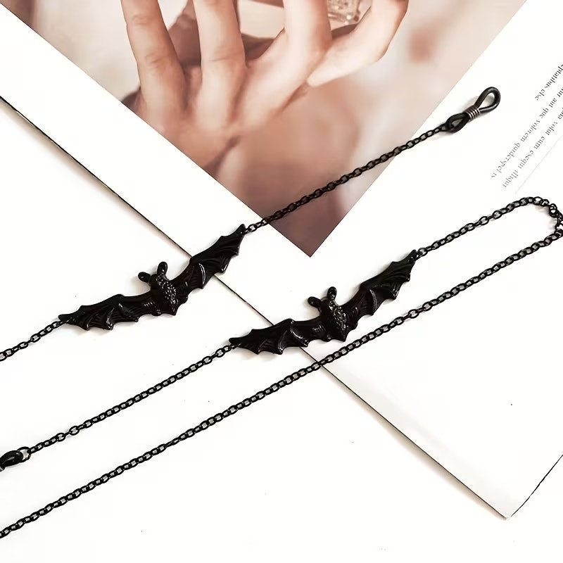 Gothic Bat Eyeglass Chain Black Glasses Holder Necklace Halloween Sunglasses
