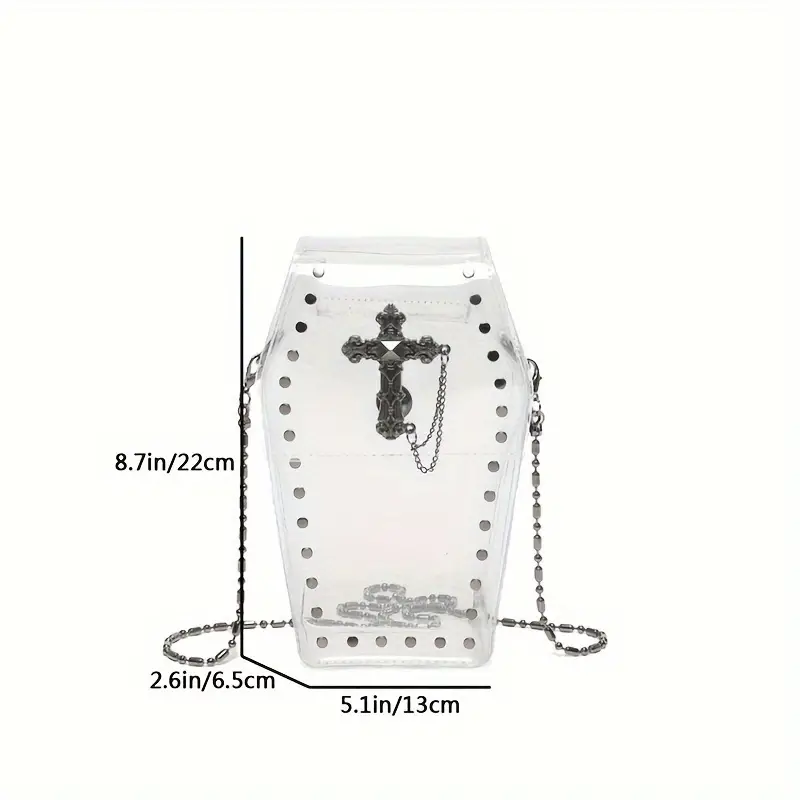 Goth Emo PVC Transparent Coffin Crossbody Bag, Purse