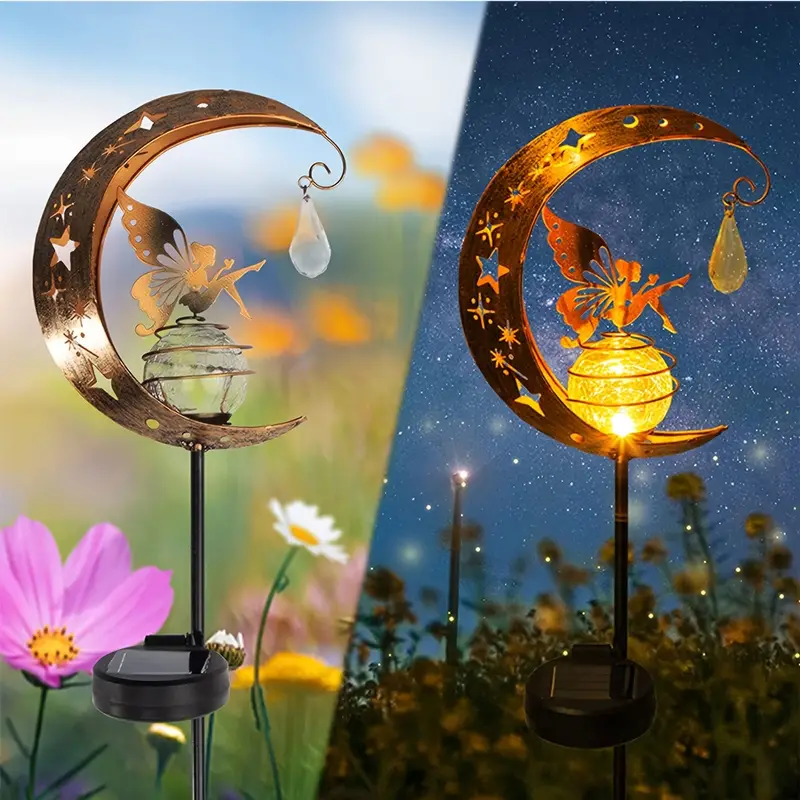 Solar-Powered LED Moon Fairy Garden Light Up Lawn Lamp Decoration