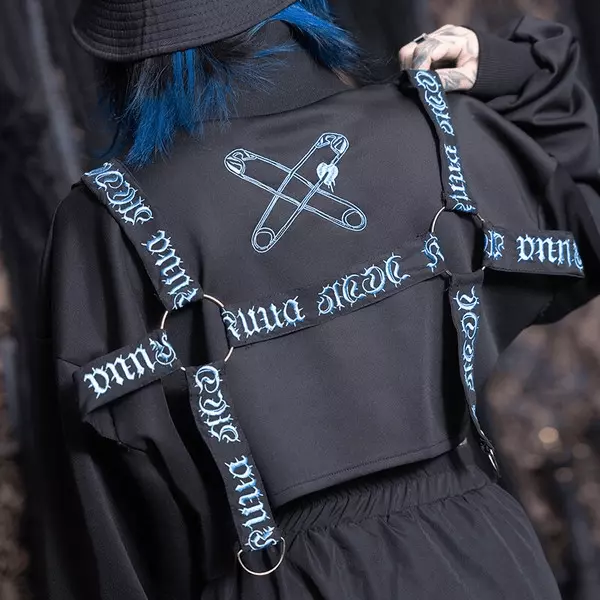 Goth Emo Punk Black and Blue Cropped Top Hoodie - One Size