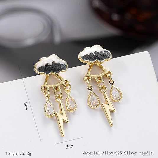 Wicked Silk Rain Rainy Day Cloud Cloudy Lightning Bolt Earrings