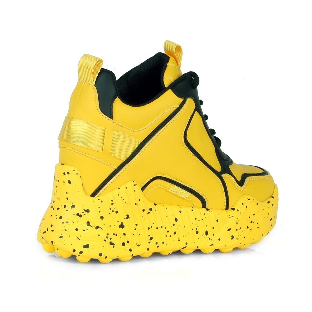 Anthony Wang Combat Yellow Hidden Wedge Platform Women's Sneakers