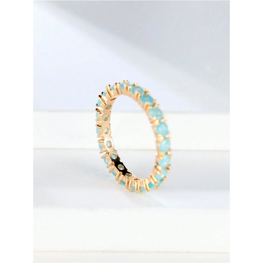 Eternity Ring Band-Baby Blue Aqua Crystal Stone Daianty Stackable Ring (Size 10)