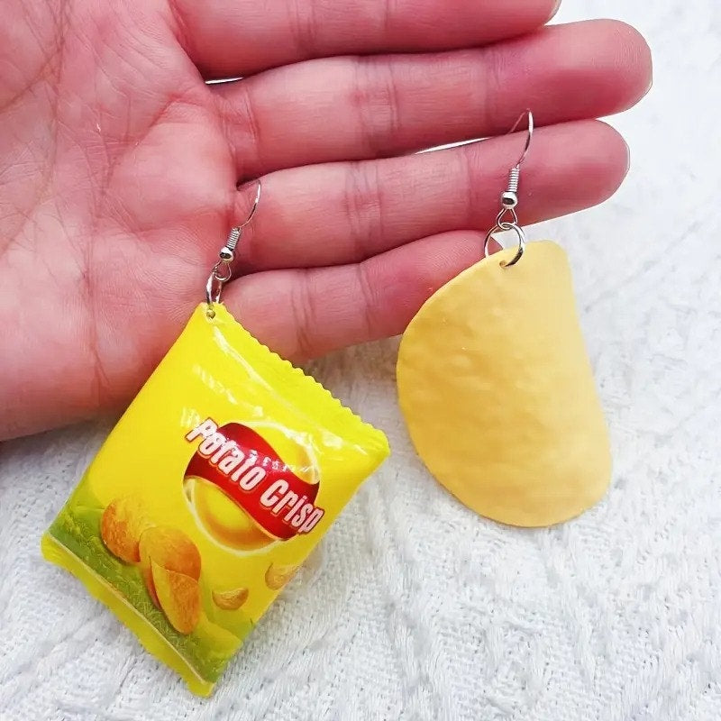 Funny Potato Chip & Bag Earrings – Mismatched Snack Dangle Earrings