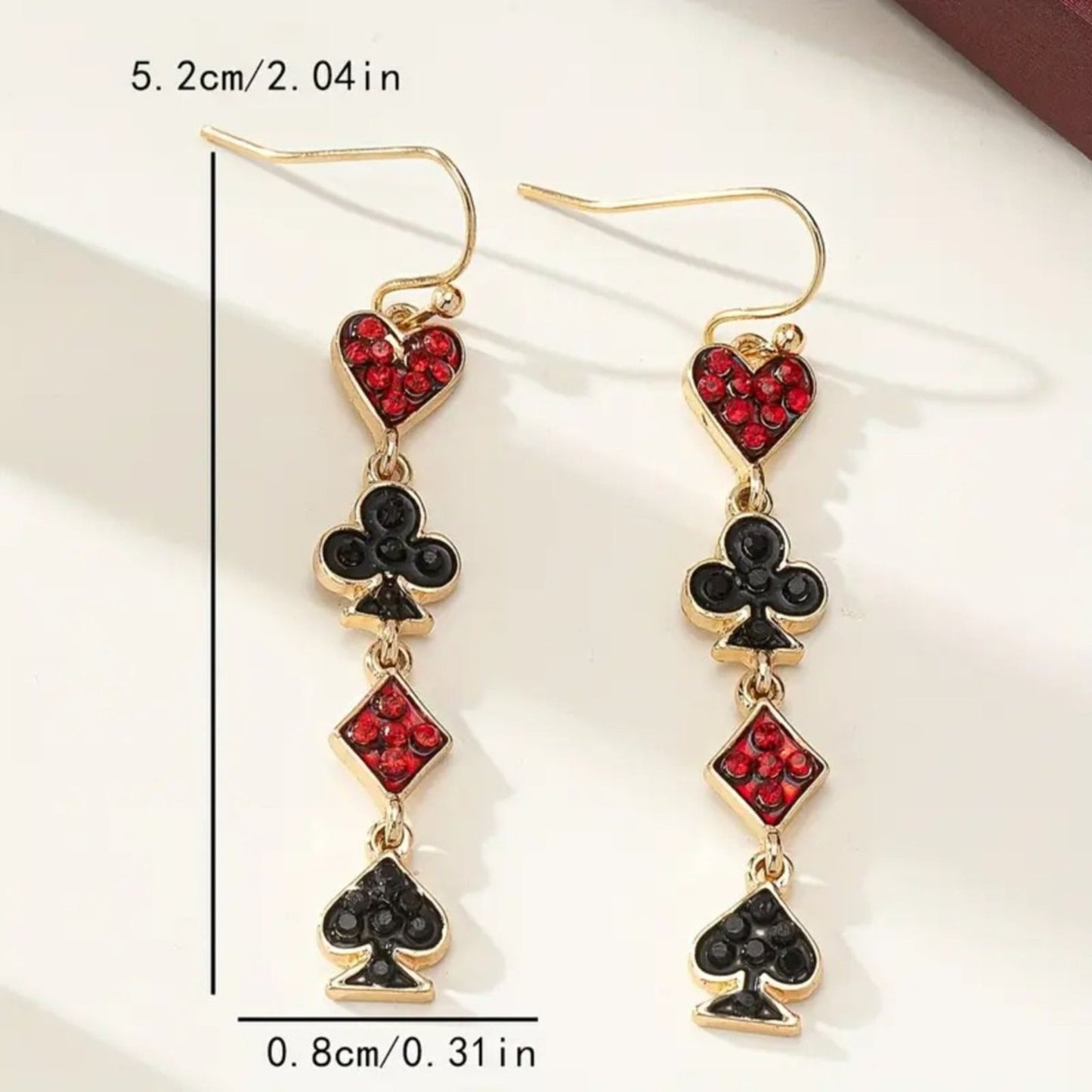 Heart & Spade, Playing Card Suit Harley Quinn Dangle Rhinestone Earrings
