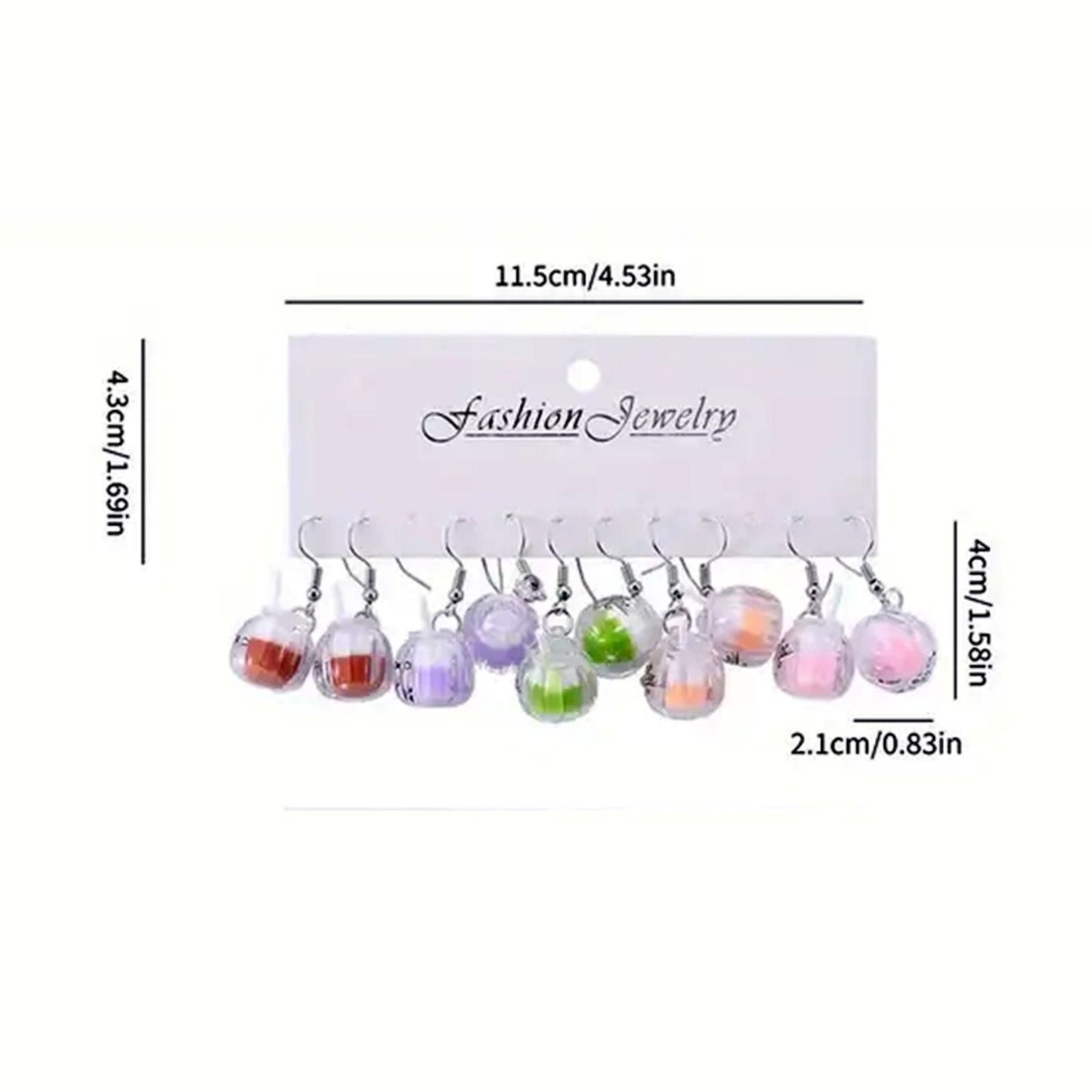 10x (5 pair) Mini Drink Cup Dangle Earrings Set – Cute Resin Bubble Earrings