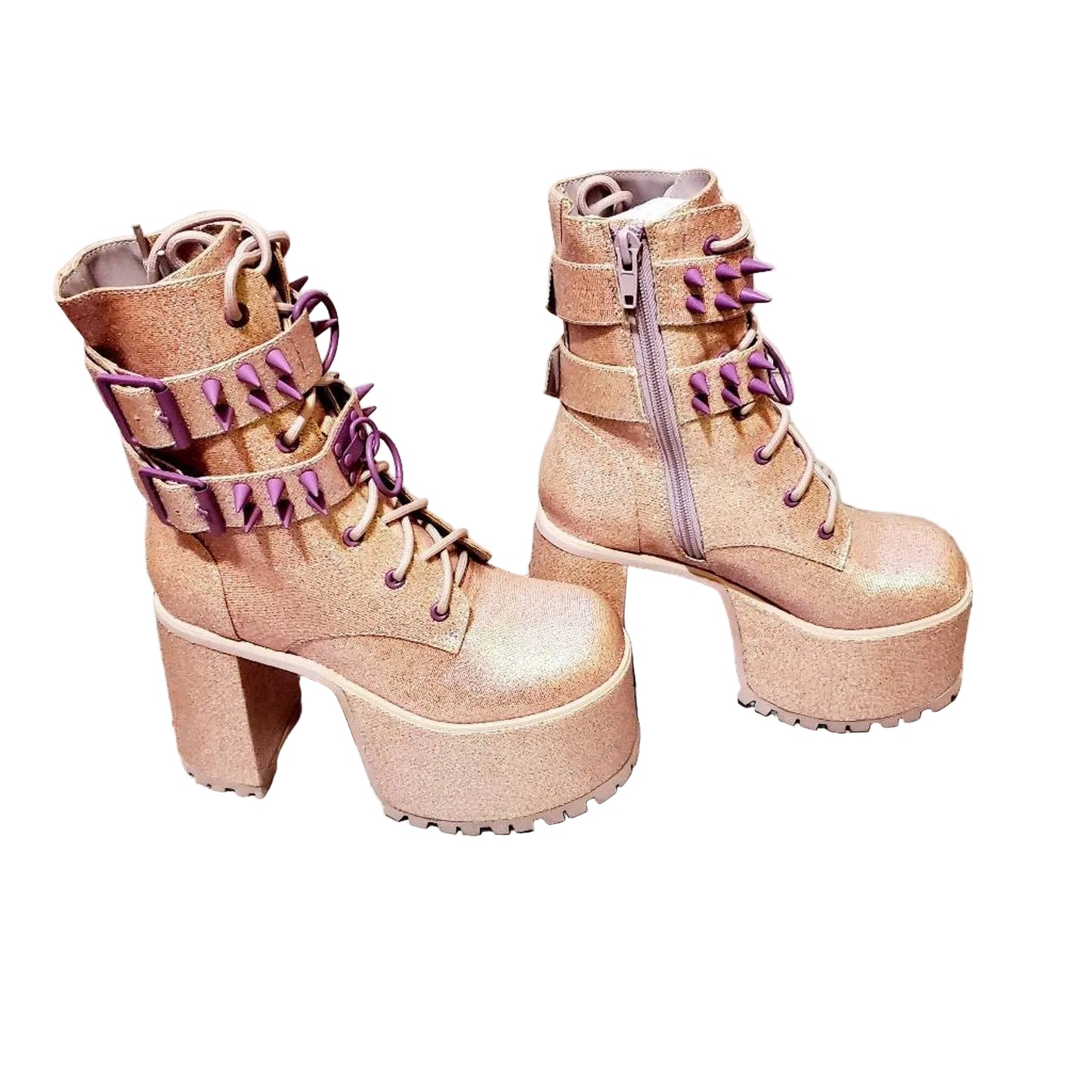 Sugar Thrillz Emo, Rave, Pink Glitter, Lavender Spiked Platform Boots