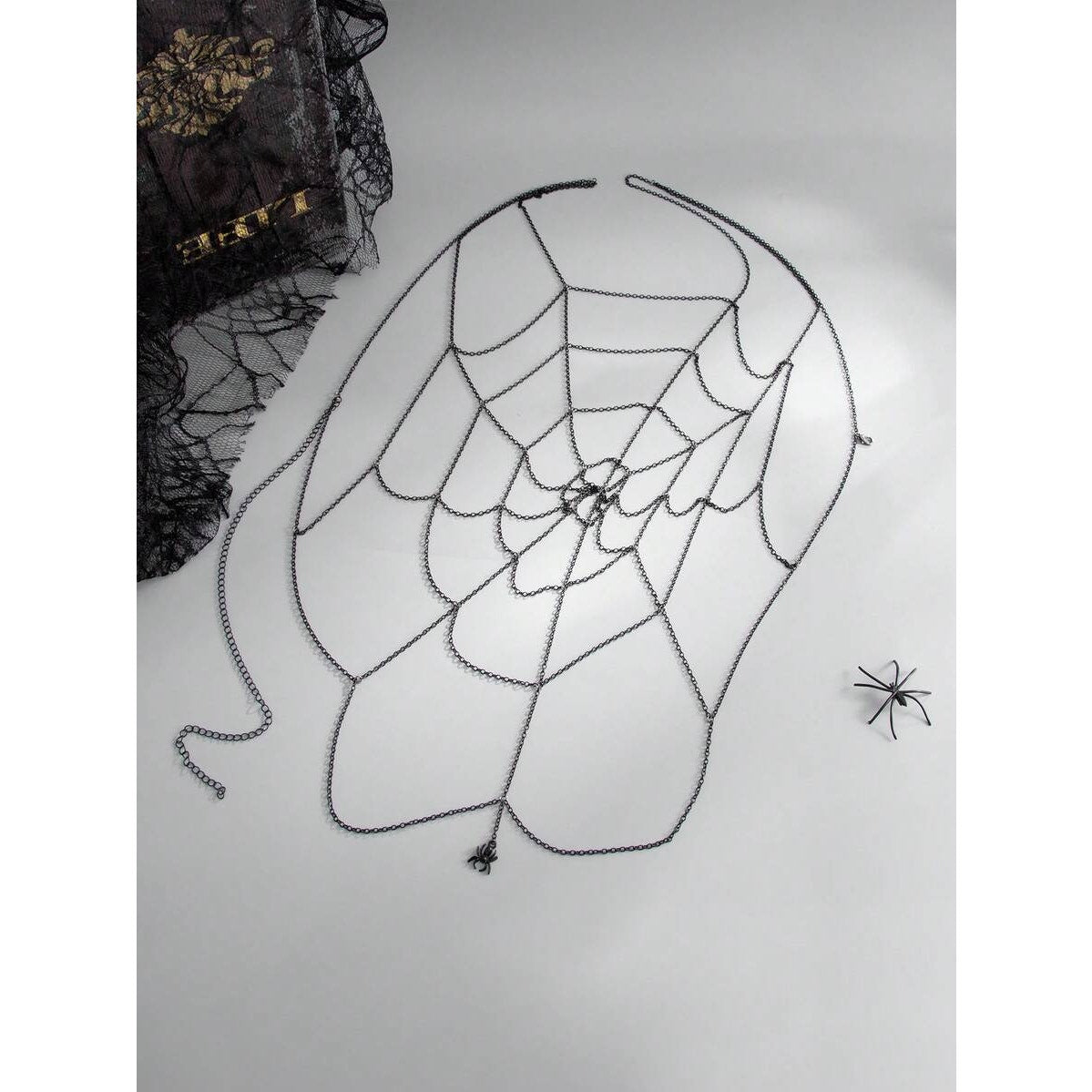 Gothic Goth Halloween Black Spider Web Back Chain Harness Body Jewelry