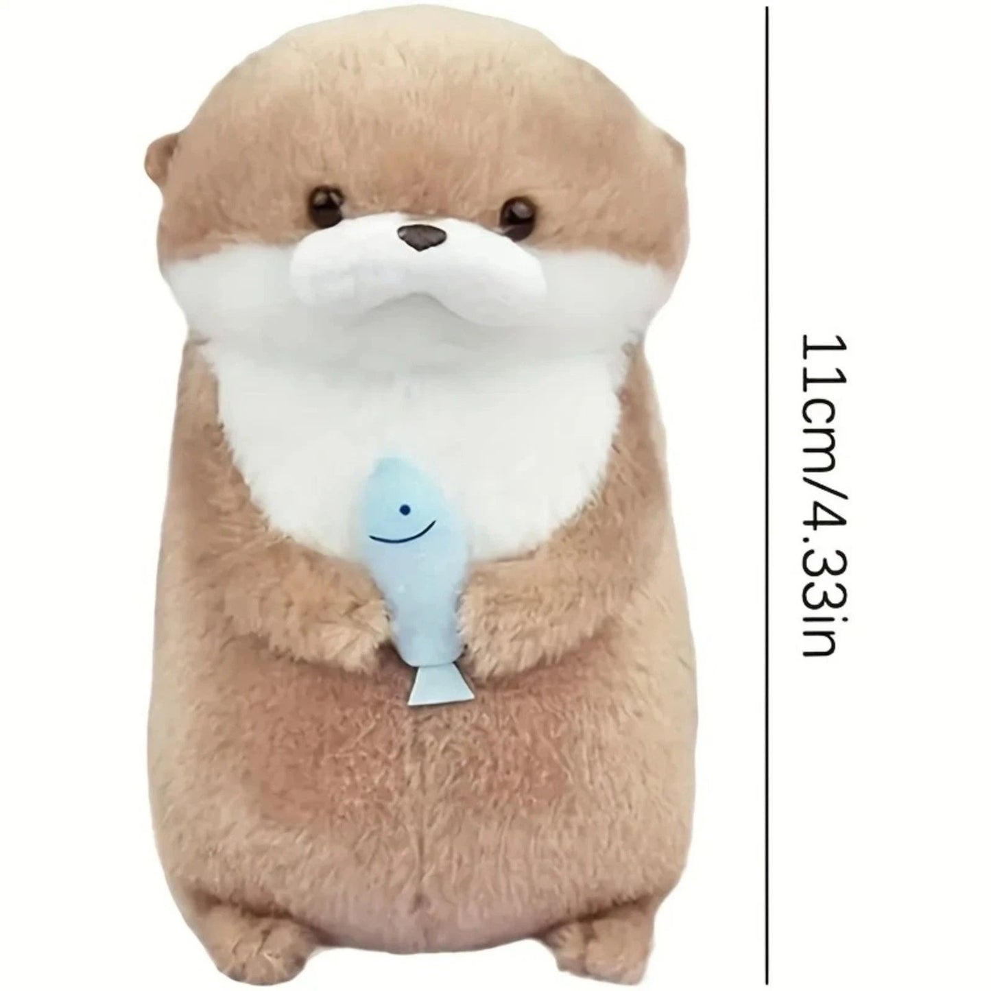 Mini Otter Plush Toy with Fish – 4.3" Kawaii Soft Stuffed Animal Doll – Cute