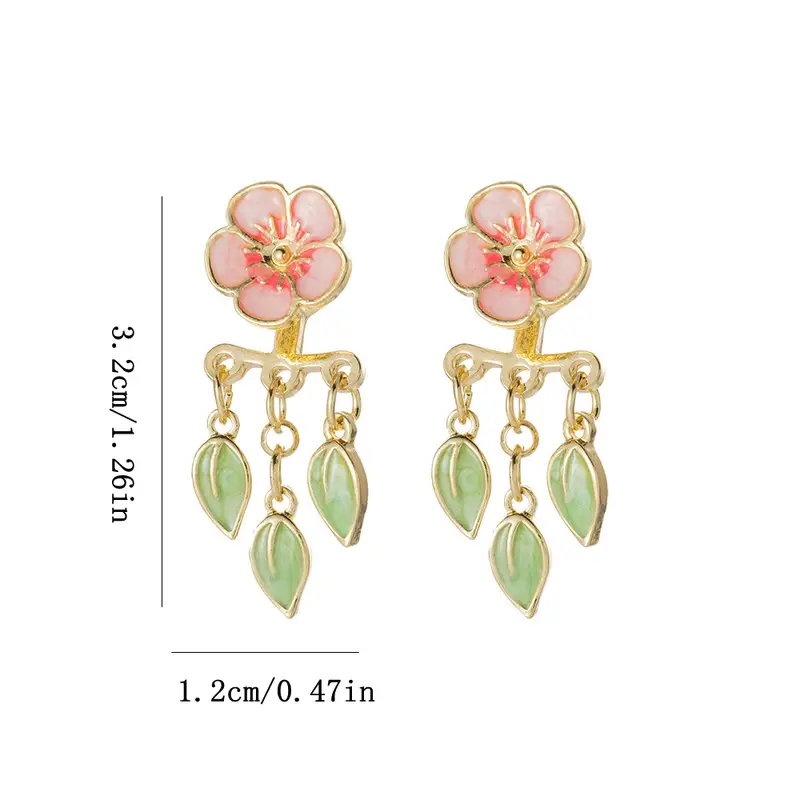 Wicked Silk Pink Flower Blossom w/leaves Cute Dangle Earrings