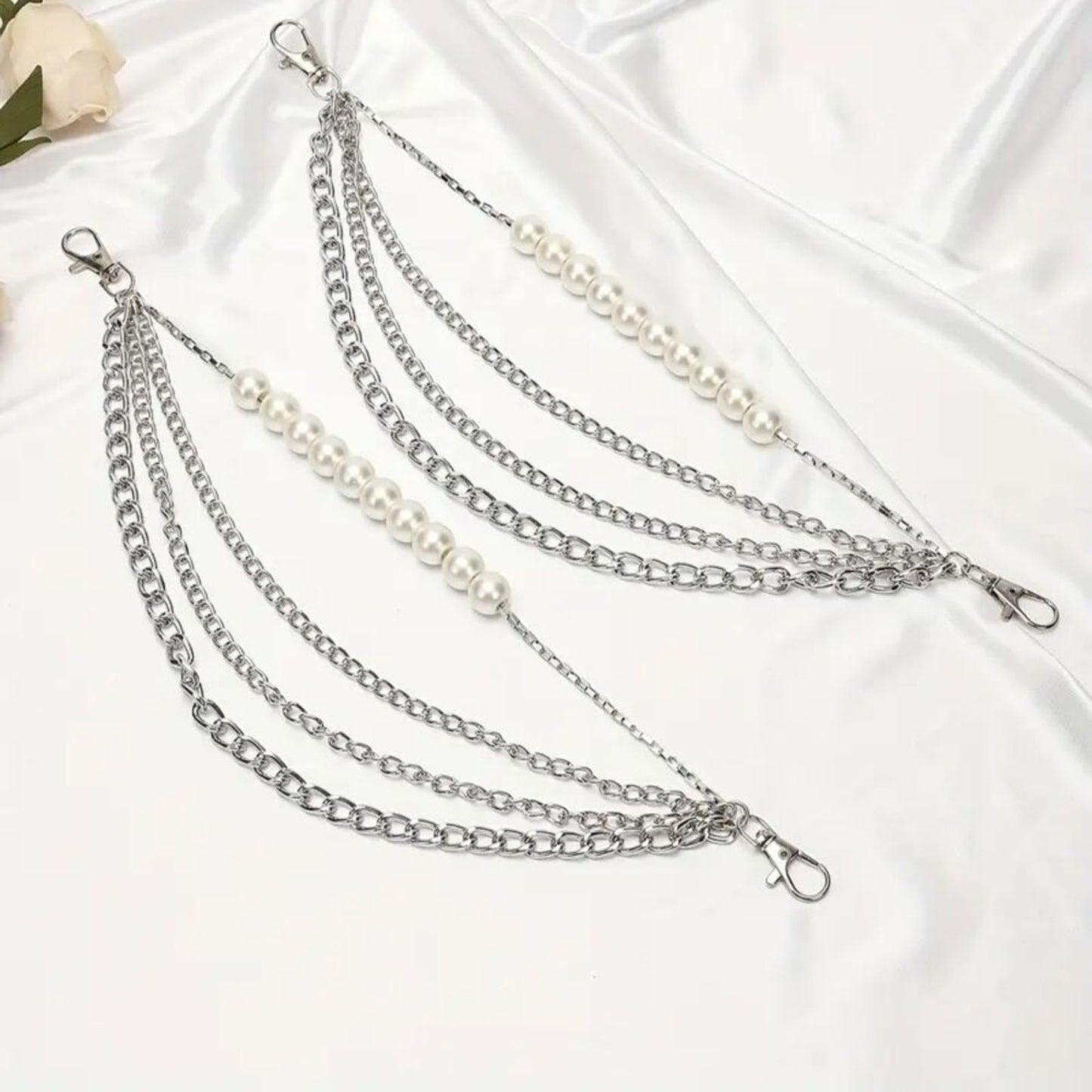 2pcs Decorative Elegant Chic Pearl & Chain Shoe Boot Anklet Chain Set