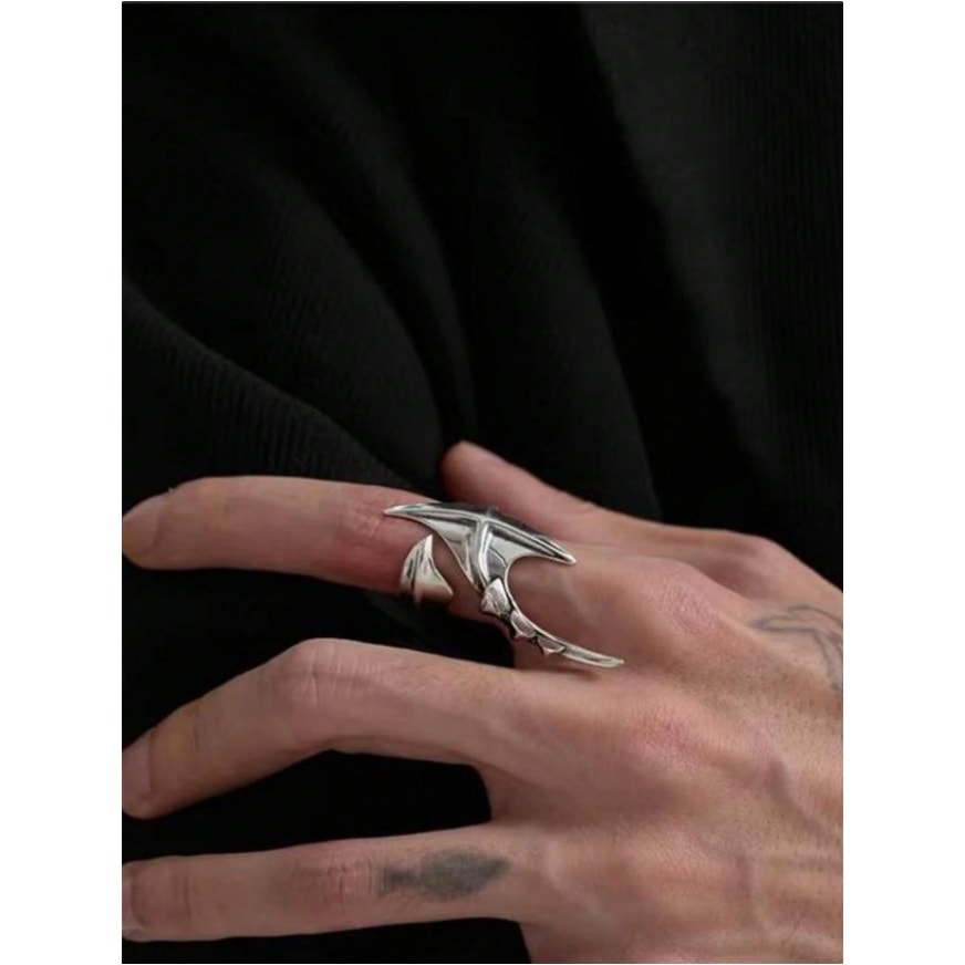 Futuristic Silver Spike Ring | Adjustable Punk Gothic Armor Claw Jewelry