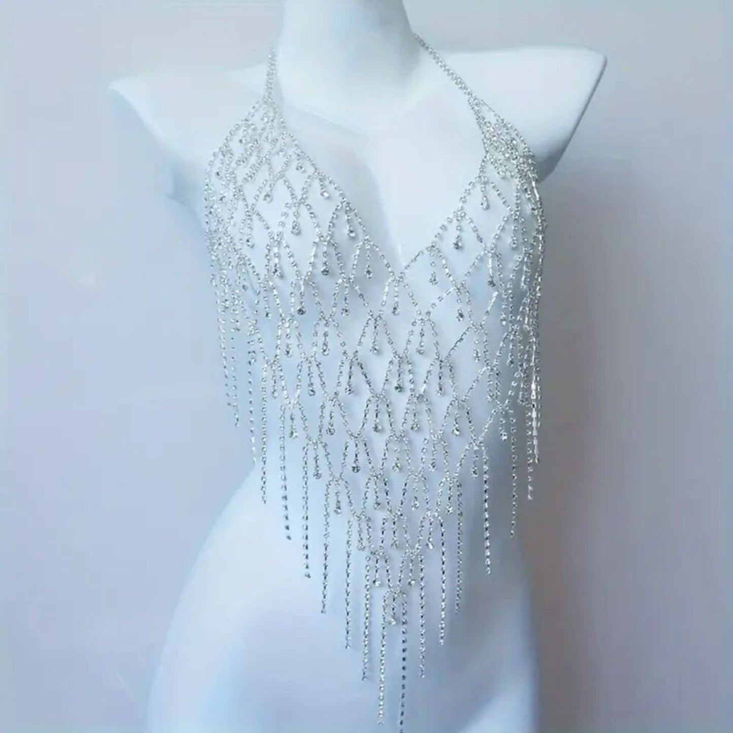 Crystal Silver Rhinestone Jewelry for Cub, Rave & Festivals Body Chain Top