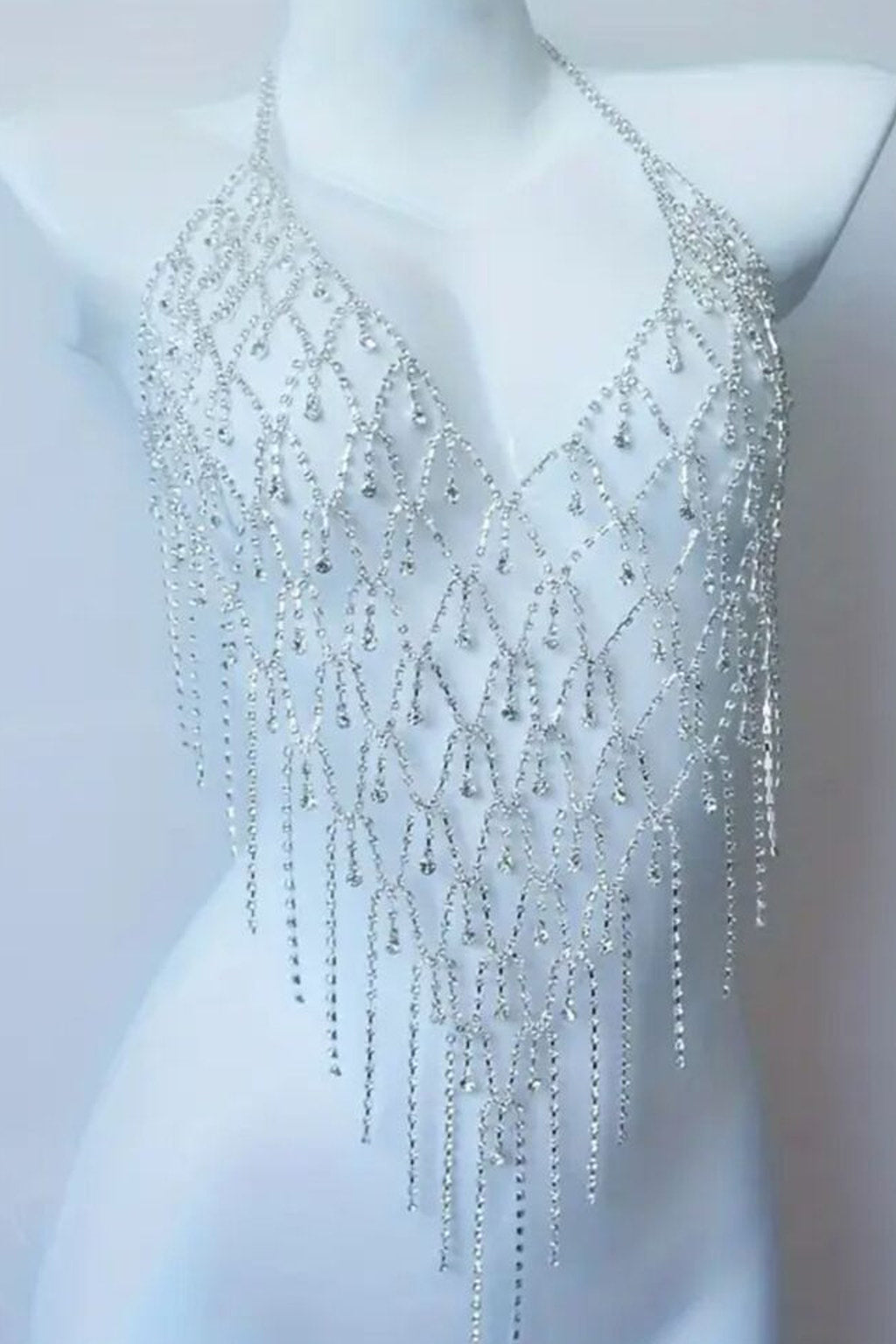 Crystal Silver Rhinestone Jewelry for Cub, Rave & Festivals Body Chain Top