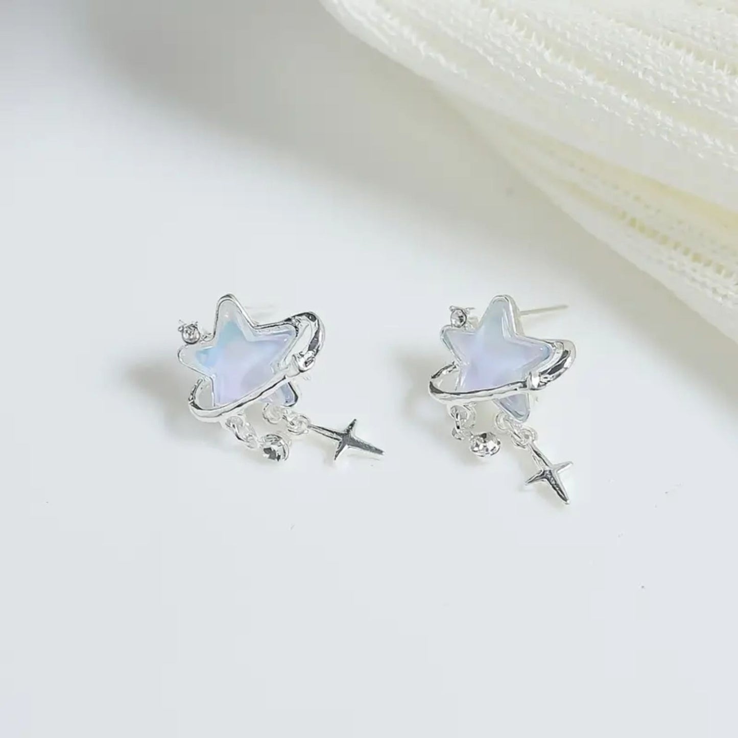 Iridescent Star & Planet Drop Earrings – Celestial Galaxy Dangle Stud