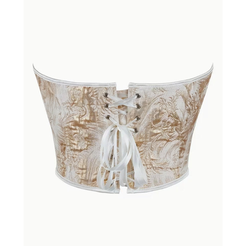Gold & White Strapless Lace Up Corset Rococo Baroque Style Top