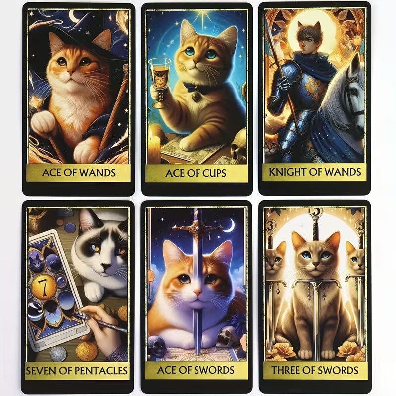 Majestic Mystical Kitty Cat, Cats Tarot Cards - 78 Card Set w/ Illustrated Feline Major & Minor Arcana, Oracle Divination Cards for Beginners & Collectors