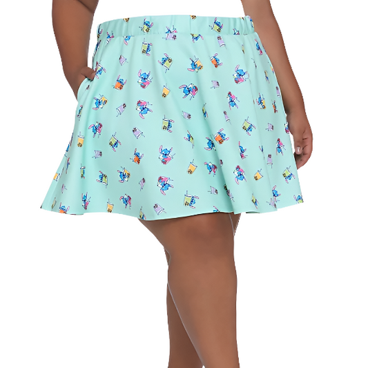 Disney Lilo and Stitch Pastel Mint Green Stitch Boba Plus Size Skirt