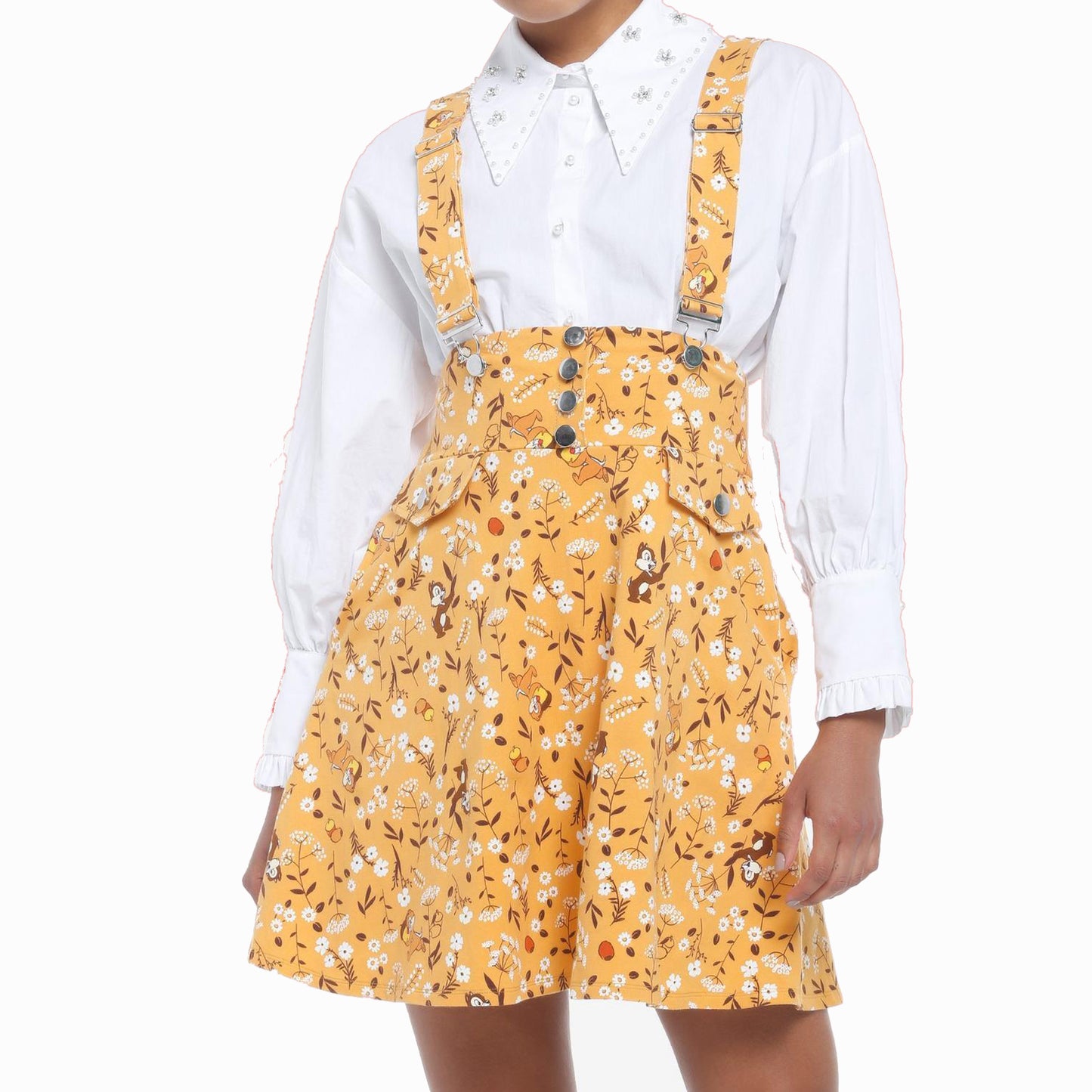 Disney Chip 'N' Dale Yellow Floral Disney bound Suspender Skirt XS, S, M, L, XL