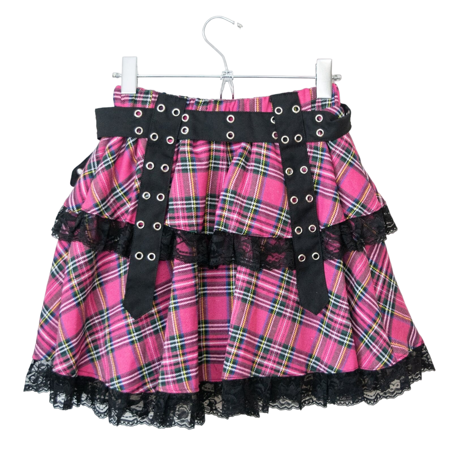 Gloomy Bear Hot Pink & Purple Checkered Punk Rock, Emo, Rave Skirt