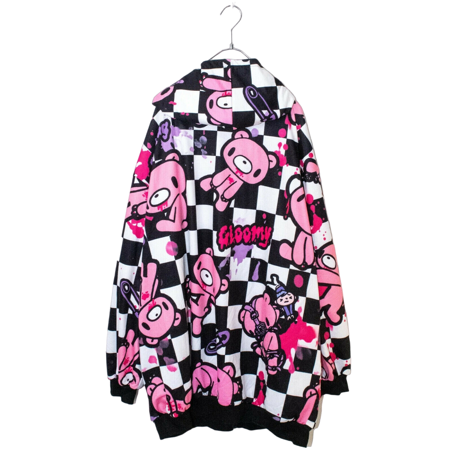 Gloomy Bear Hoodie Goth Emo Punk Raver Skater Cute Checkered Oversized Hoodie XL