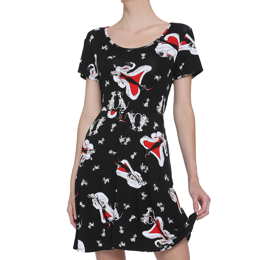 Disney 101 Dalmatians Cruella De Vil Black Dress with Lace Back XS, S, M, L